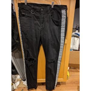 Empyre Jeans Mens 38 Recoil‎ Stretch Black Skinny Checker Race Print Destroy
